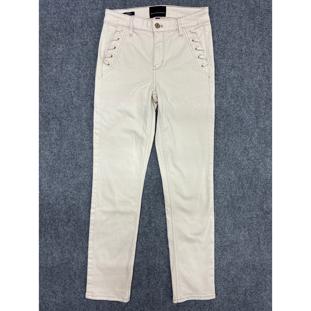White House Black Market Beige High‎ Rise Slim Crop Lace Up Pants 0L Womens